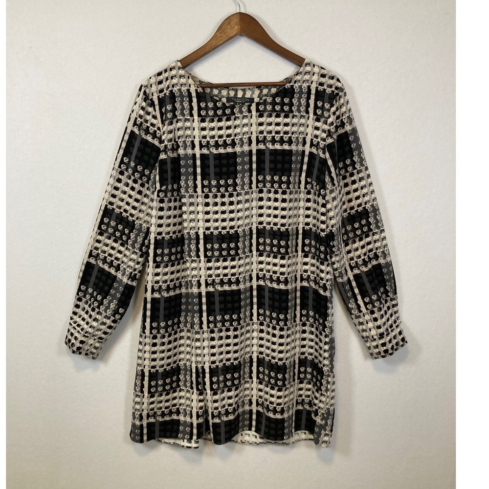 THAKOON FOR DESIGNTN XL Black White Plaid Long Sleeve Tunic Dress‎ Top